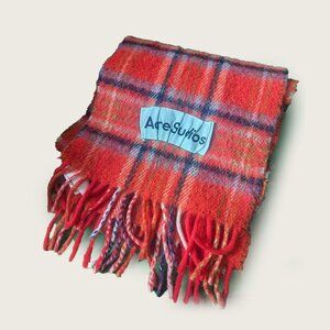 ACNE STUDIOS - Red tartan fringed scarf